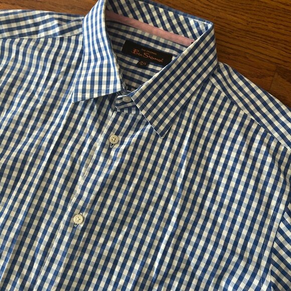 Ben Sherman Signature Long Sleeve Blue Gingham Shirt Size Medium - Picture 5 of 10